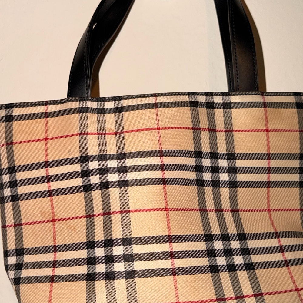 Burberry Beige Plaid Mini Tote with Black Leather Handles - Picture 11 of 13